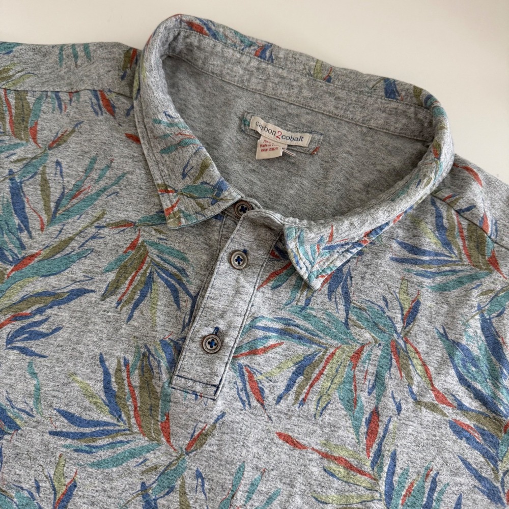 Carbon2Cobalt Tropical Leaf Multi Color‎ Short Sleeve Polo Men XXL 100% cotton